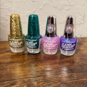 L.A. Colors Glitter Vibes Nail Polish Set - 4 Sparkling Gold, Teal, Purple